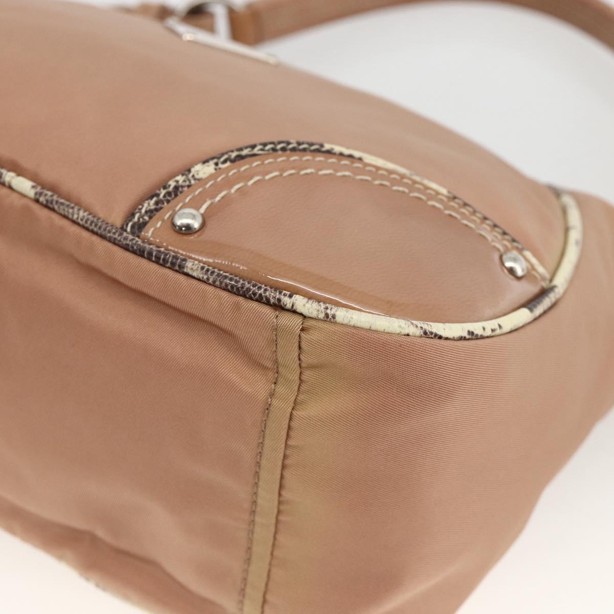 PRADA Shoulder Bag Nylon Beige Silver Auth AMZ446A