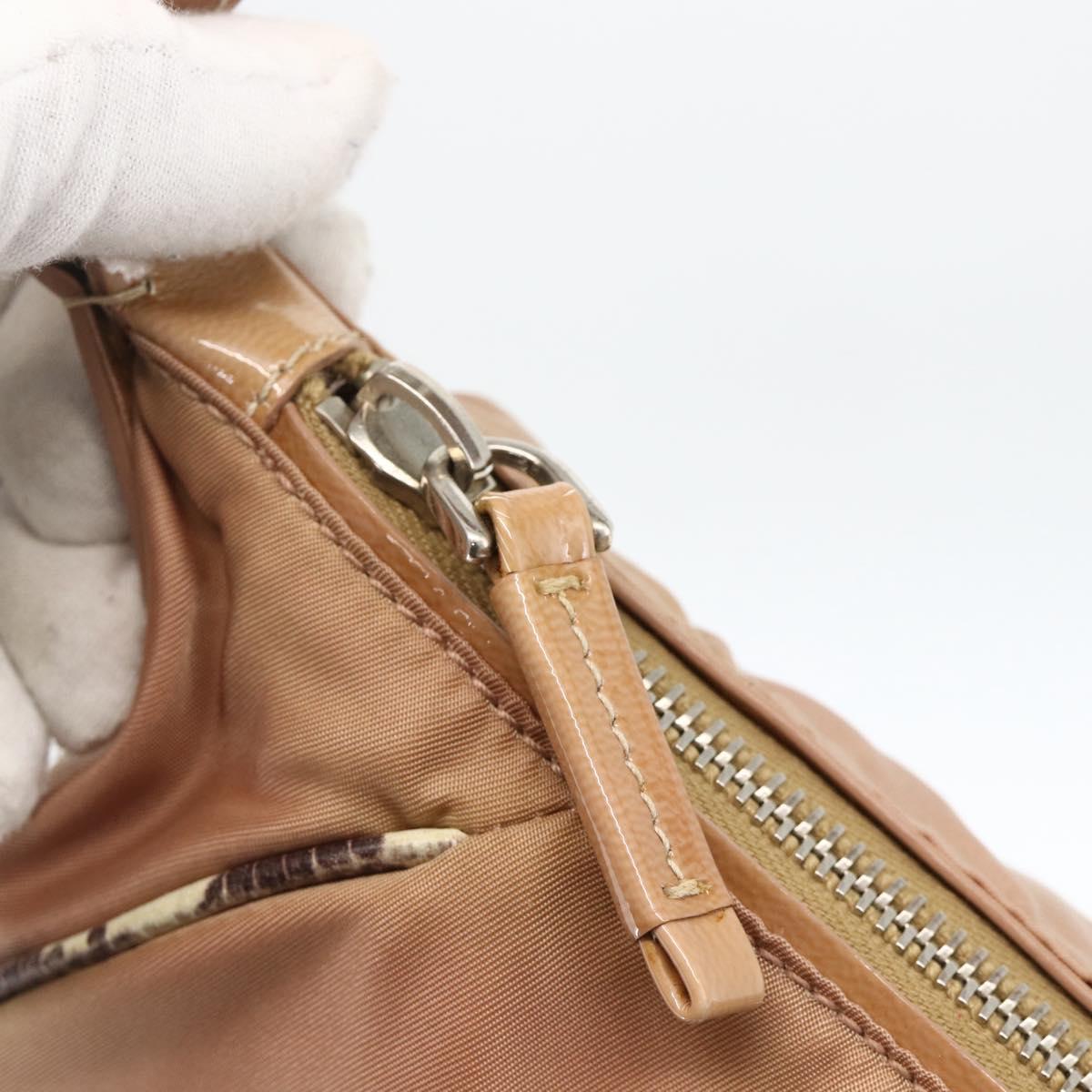 PRADA Shoulder Bag Nylon Beige Silver Auth AMZ446A