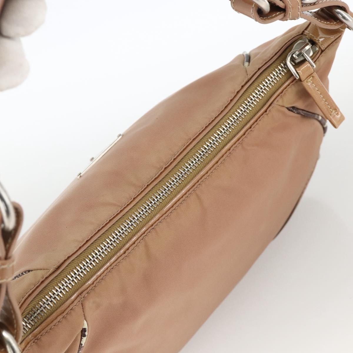 PRADA Shoulder Bag Nylon Beige Silver Auth AMZ446A