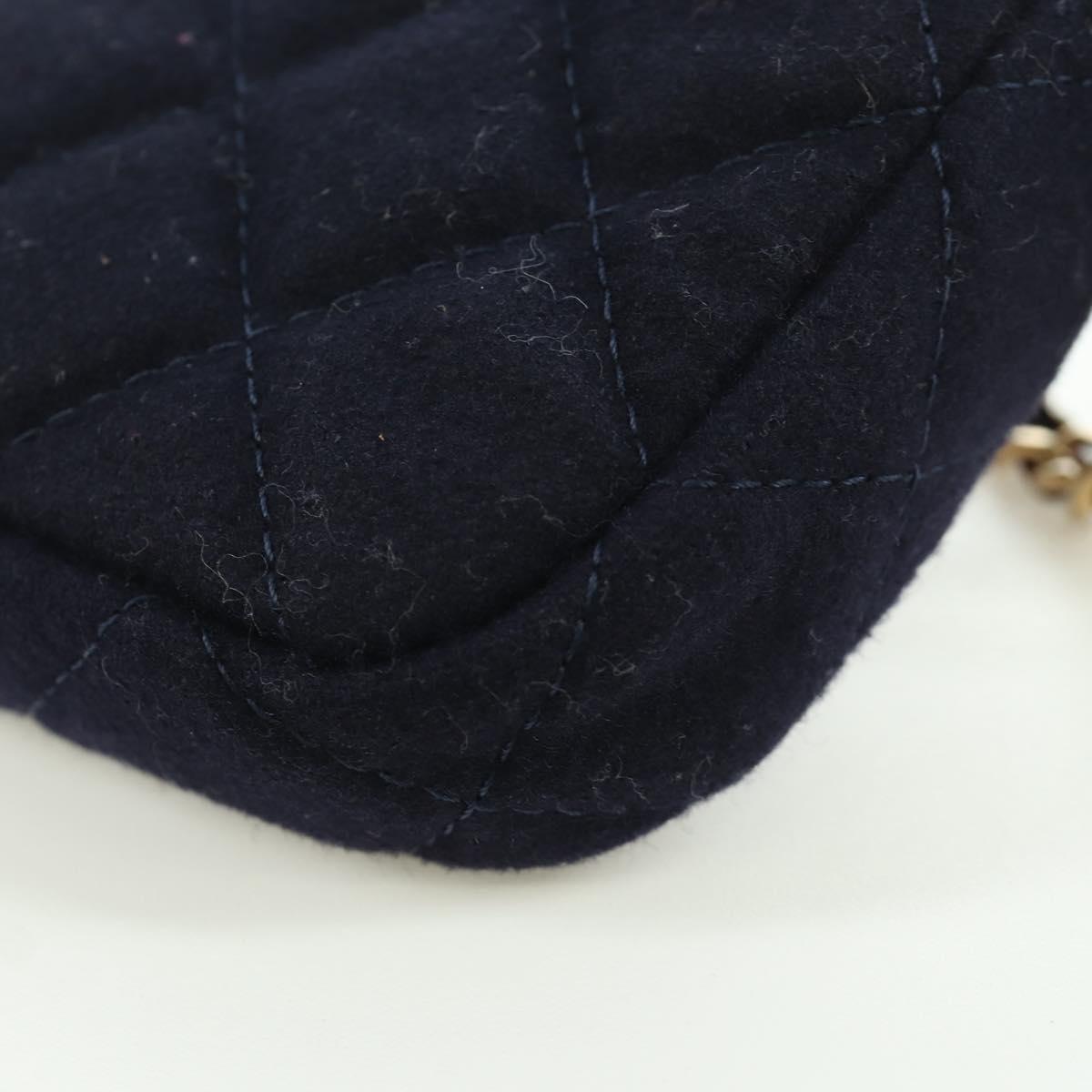 CHANEL Matelasse Chain Shoulder Bag Cotton Navy Gold CC Auth AMZ449SAM