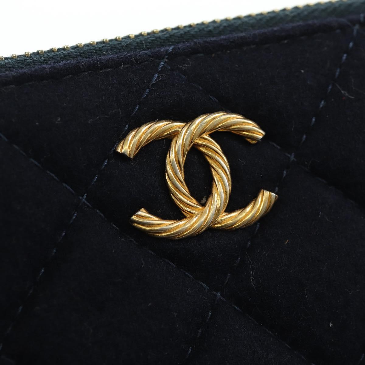 CHANEL Matelasse Chain Shoulder Bag Cotton Navy Gold CC Auth AMZ449SAM