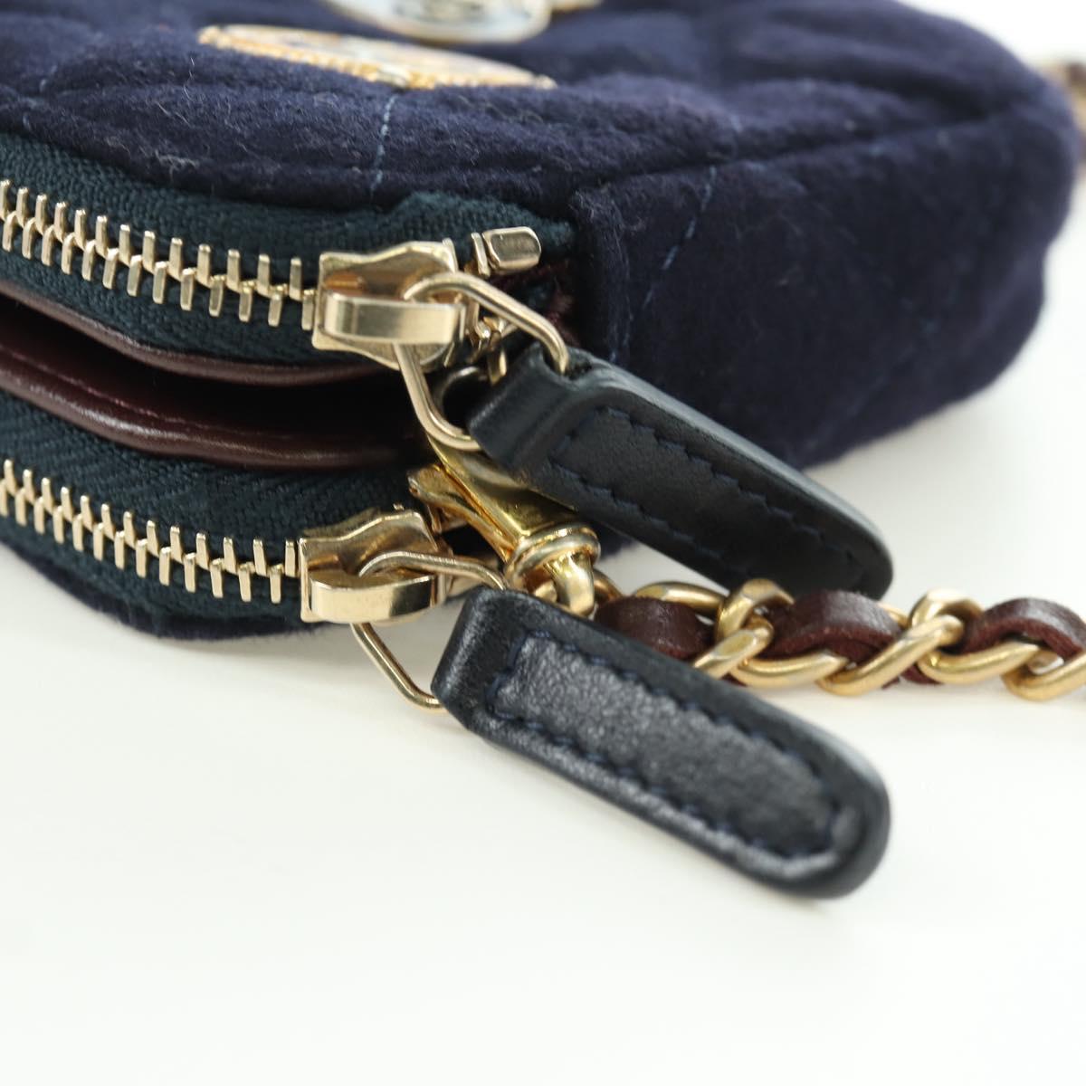 CHANEL Matelasse Chain Shoulder Bag Cotton Navy Gold CC Auth AMZ449SAM