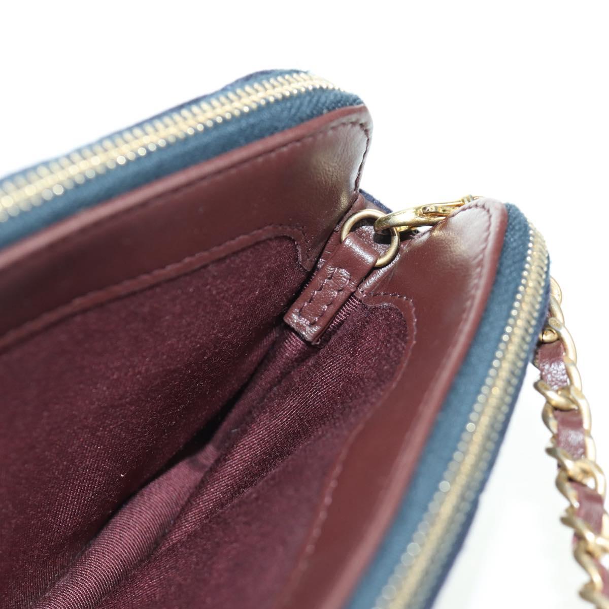CHANEL Matelasse Chain Shoulder Bag Cotton Navy Gold CC Auth AMZ449SAM