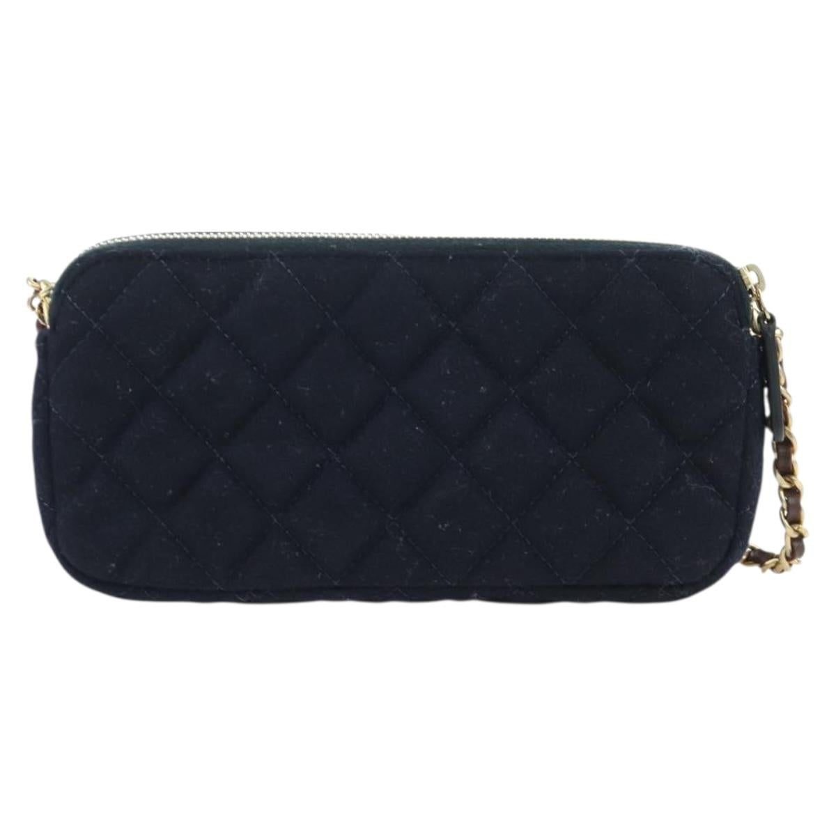 CHANEL Matelasse Chain Shoulder Bag Cotton Navy Gold CC Auth AMZ449SAM