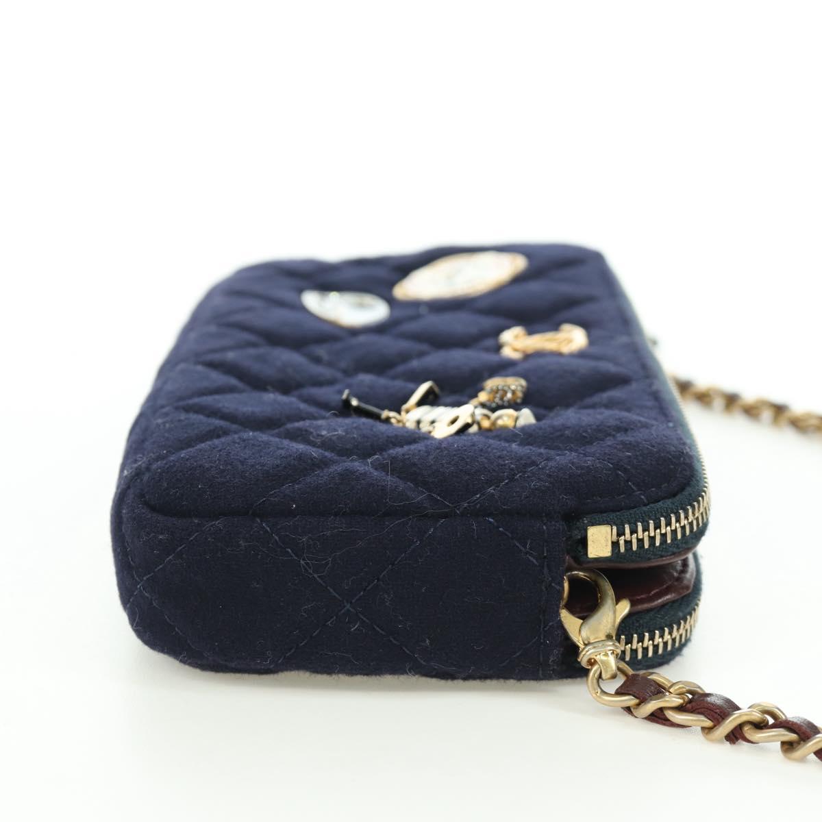 CHANEL Matelasse Chain Shoulder Bag Cotton Navy Gold CC Auth AMZ449SAM
