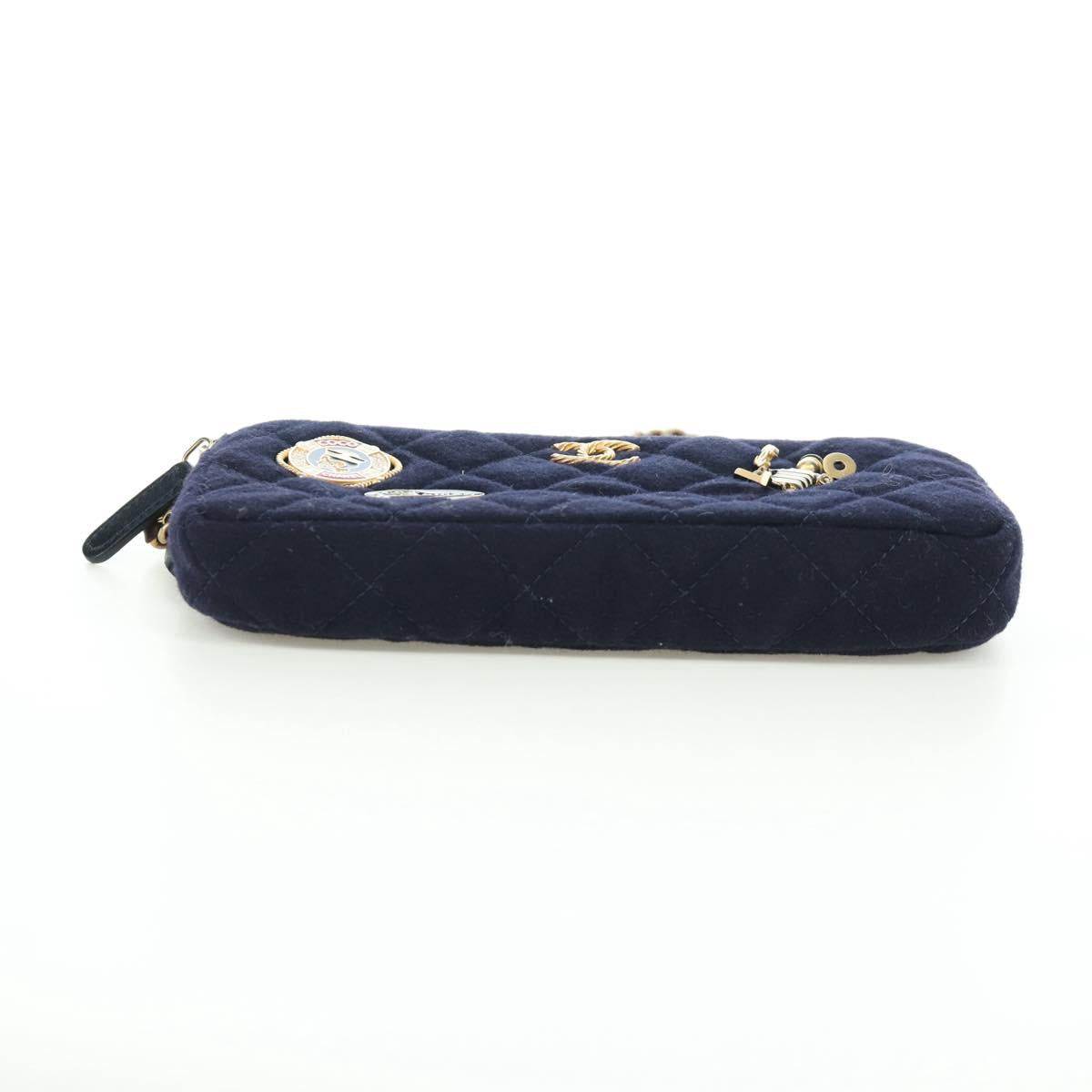 CHANEL Matelasse Chain Shoulder Bag Cotton Navy Gold CC Auth AMZ449SAM