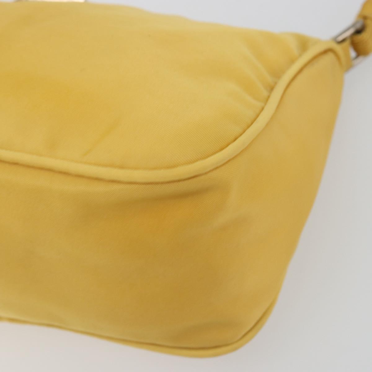 PRADA Hand Pouch Bag Nylon Yellow Silver Auth AMZ450