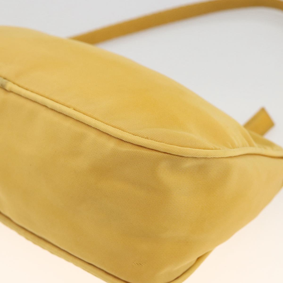 PRADA Hand Pouch Bag Nylon Yellow Silver Auth AMZ450