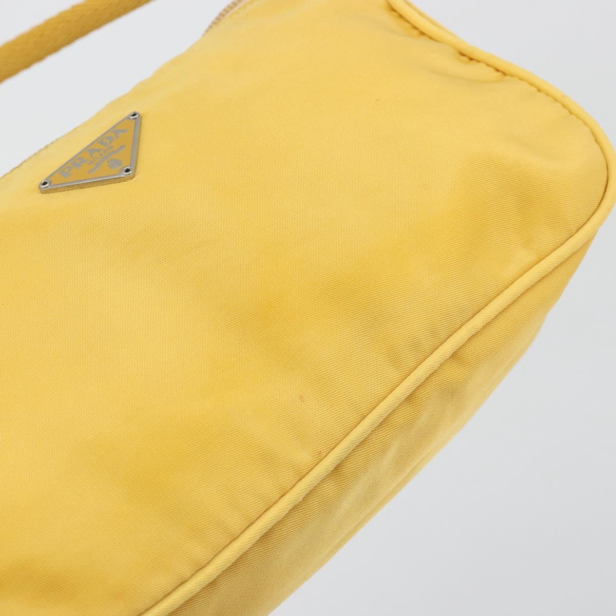 PRADA Hand Pouch Bag Nylon Yellow Silver Auth AMZ450
