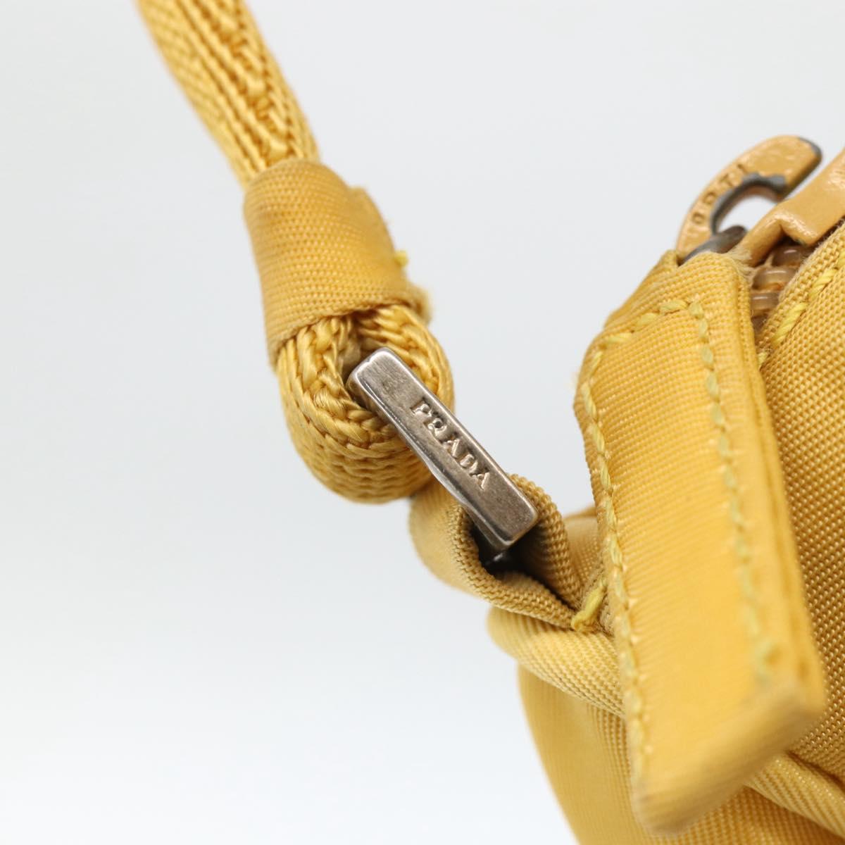 PRADA Hand Pouch Bag Nylon Yellow Silver Auth AMZ450