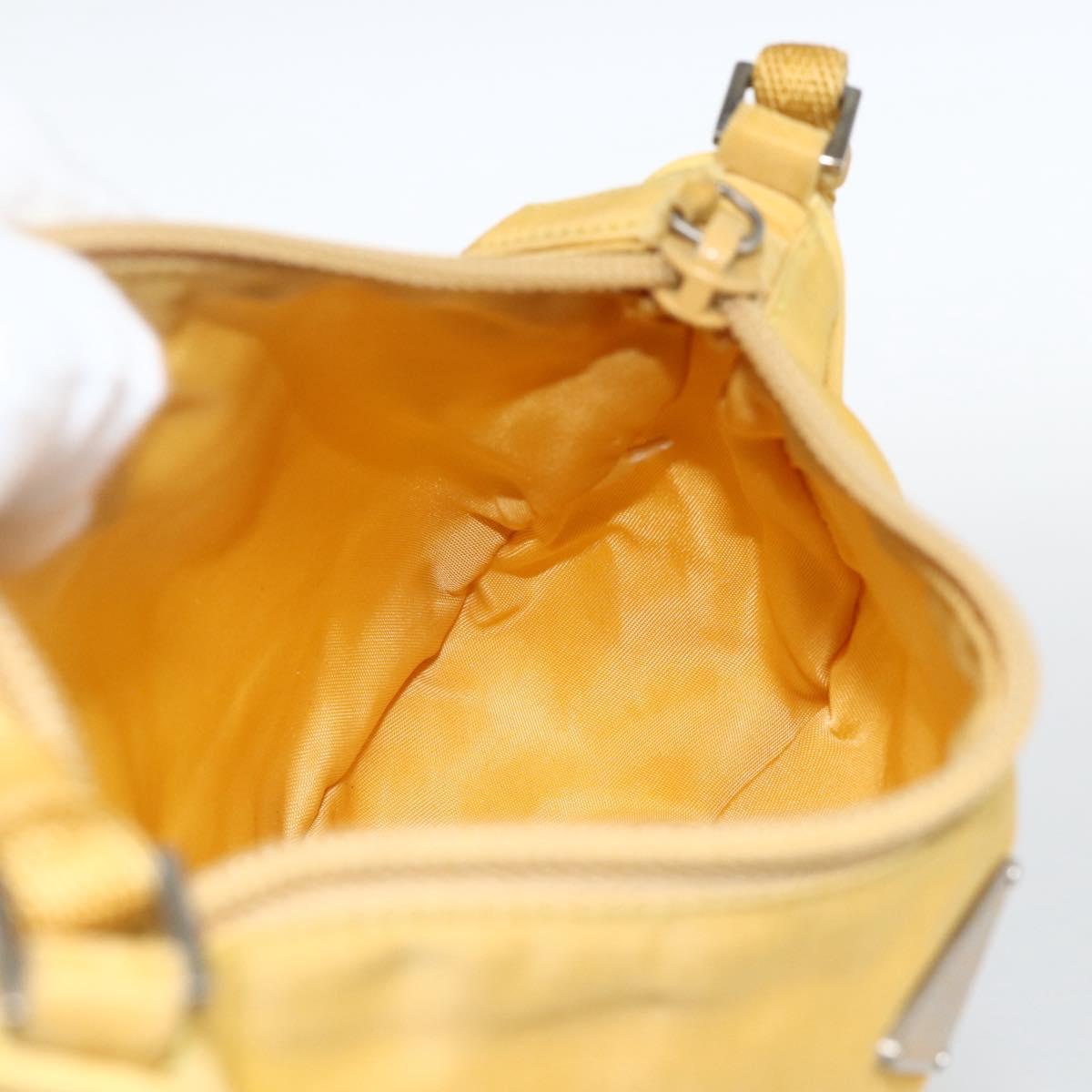 PRADA Hand Pouch Bag Nylon Yellow Silver Auth AMZ450
