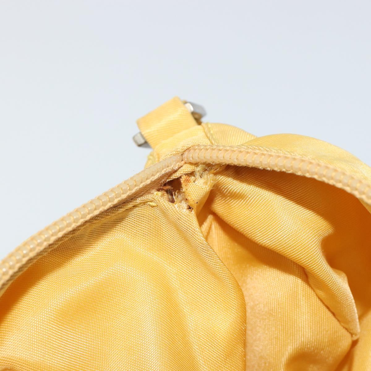 PRADA Hand Pouch Bag Nylon Yellow Silver Auth AMZ450