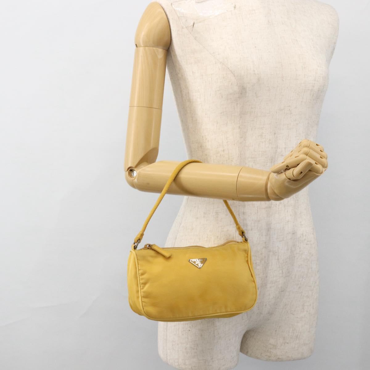 PRADA Hand Pouch Bag Nylon Yellow Silver Auth AMZ450