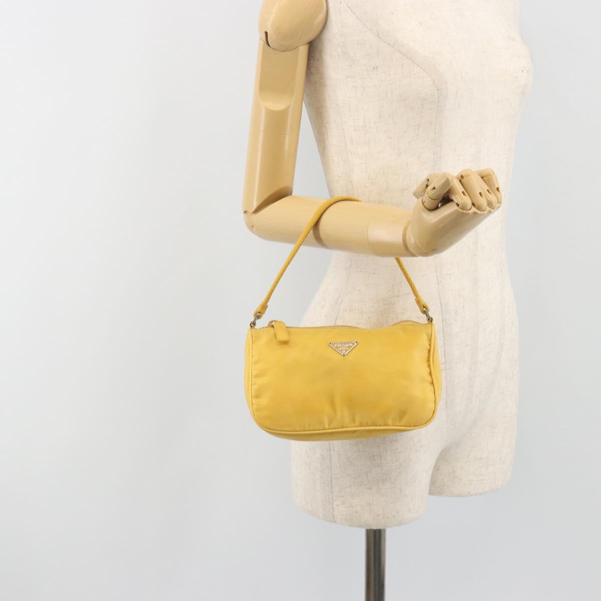 PRADA Hand Pouch Bag Nylon Yellow Silver Auth AMZ450