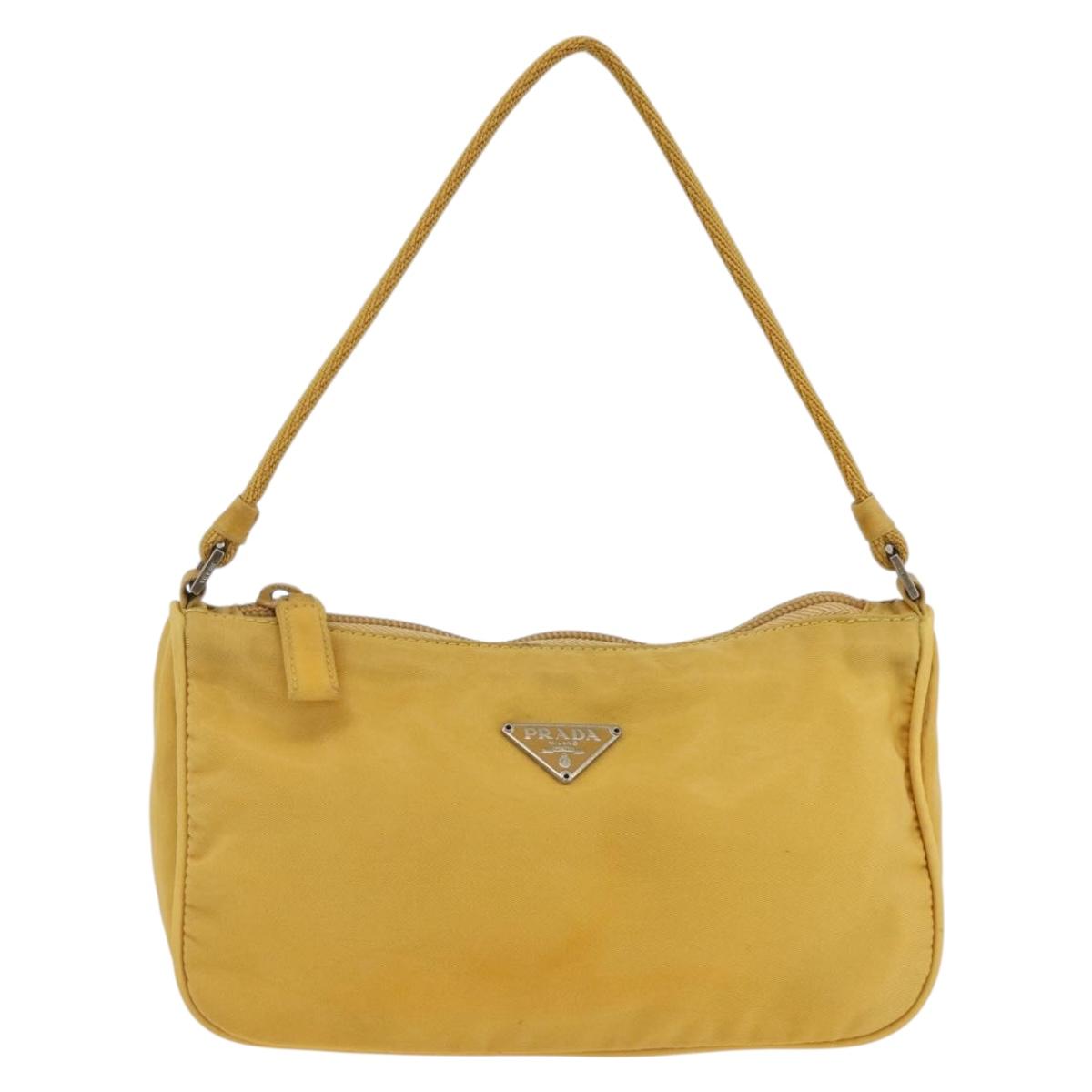 PRADA Hand Pouch Bag Nylon Yellow Silver Auth AMZ450