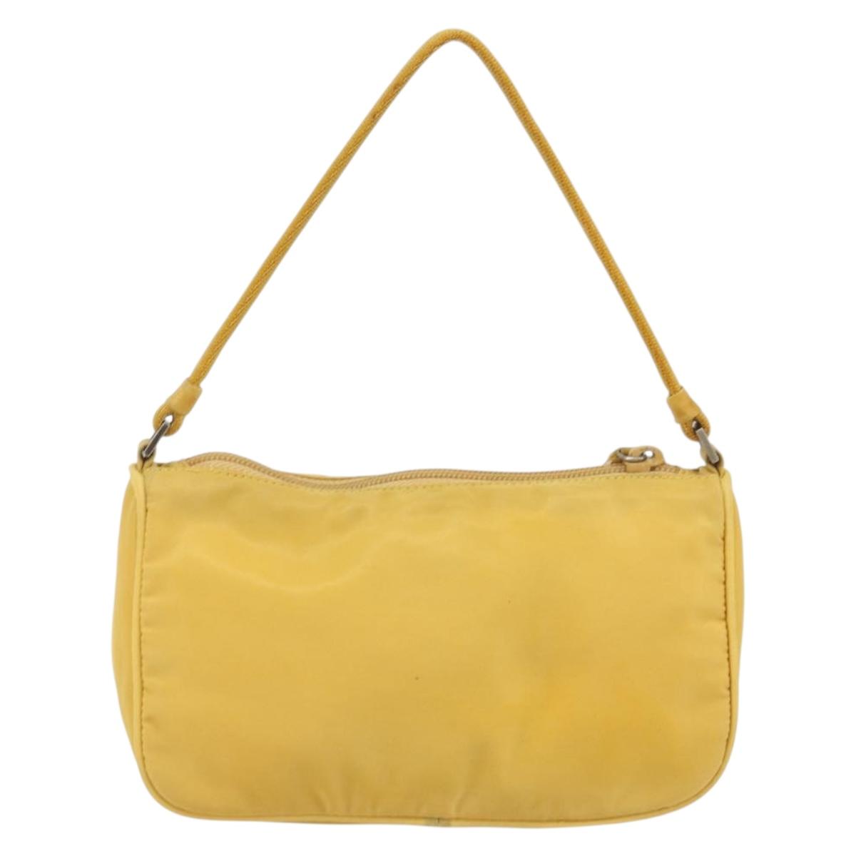 PRADA Hand Pouch Bag Nylon Yellow Silver Auth AMZ450