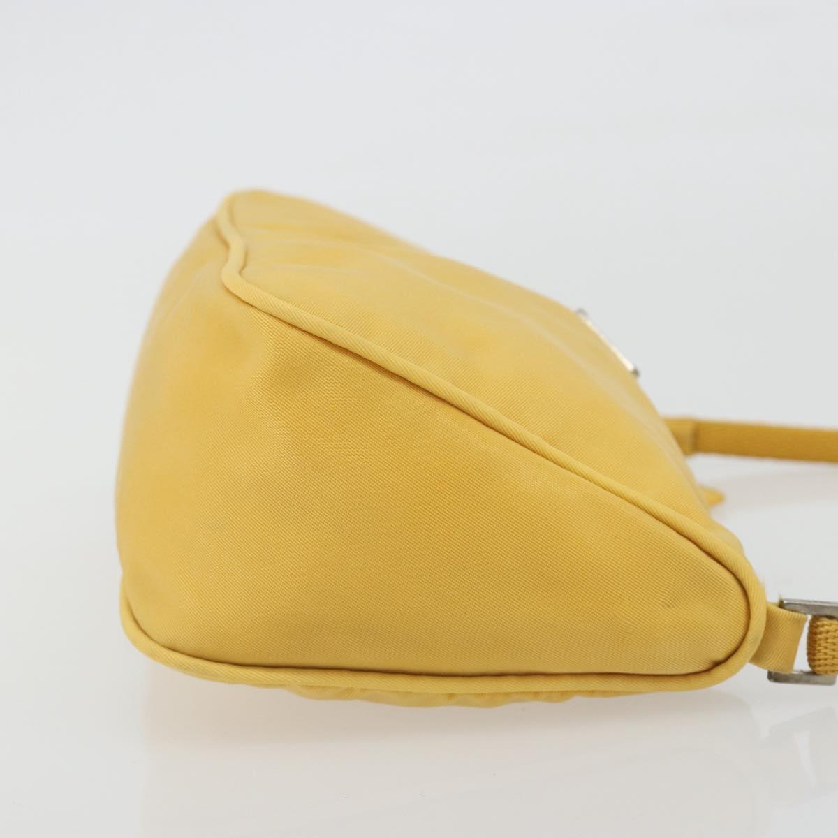 PRADA Hand Pouch Bag Nylon Yellow Silver Auth AMZ450