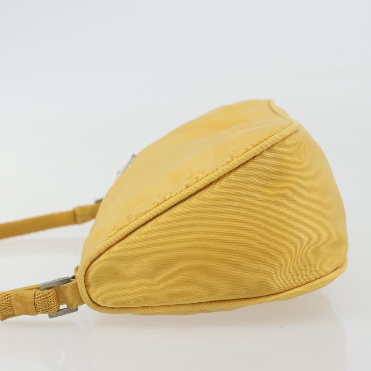 PRADA Hand Pouch Bag Nylon Yellow Silver Auth AMZ450
