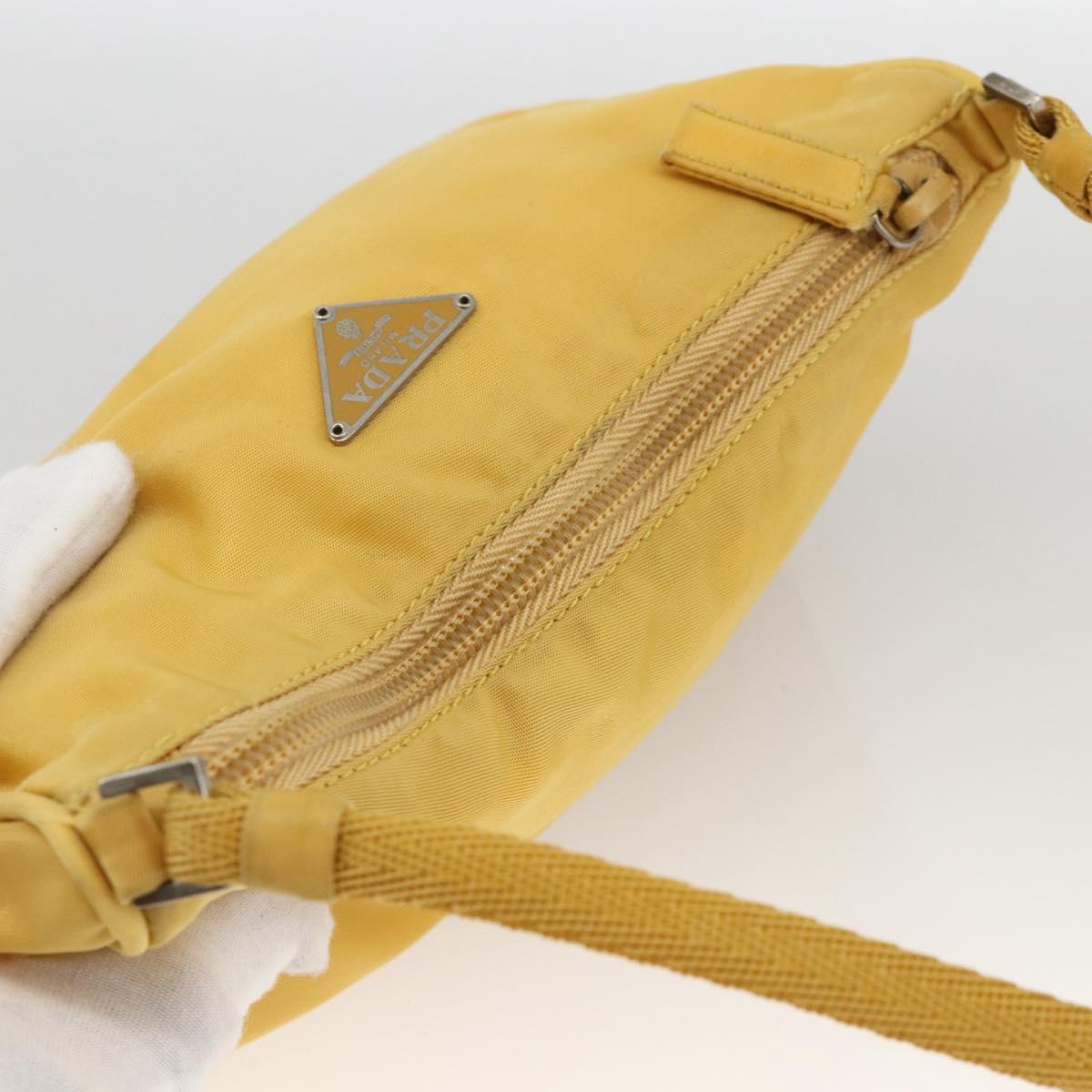 PRADA Hand Pouch Bag Nylon Yellow Silver Auth AMZ450