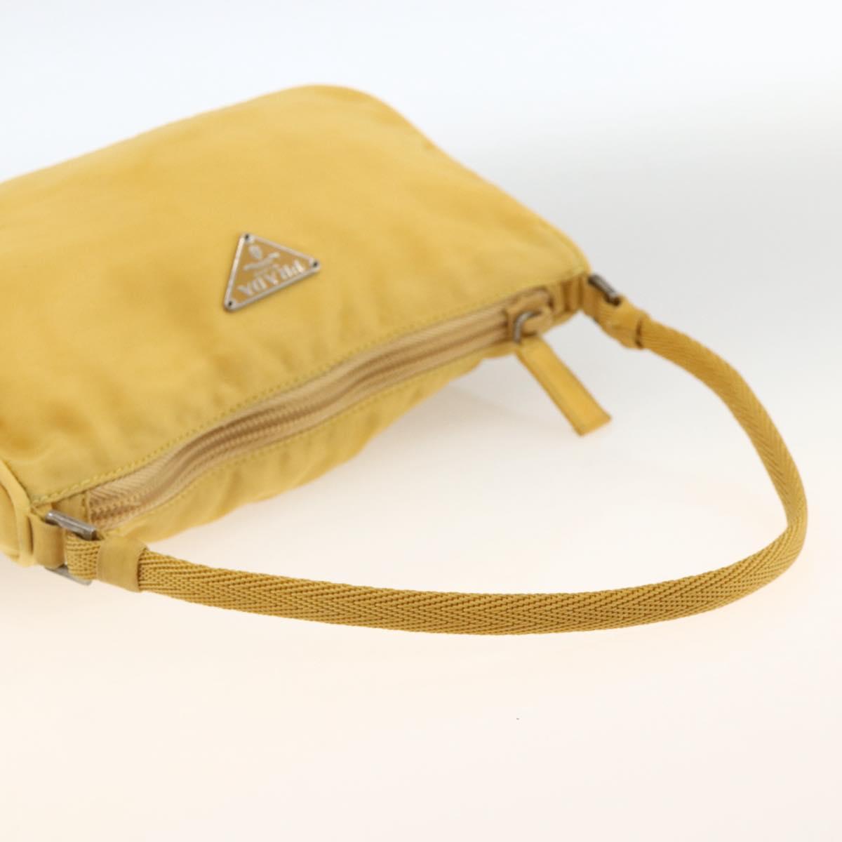PRADA Hand Pouch Bag Nylon Yellow Silver Auth AMZ450