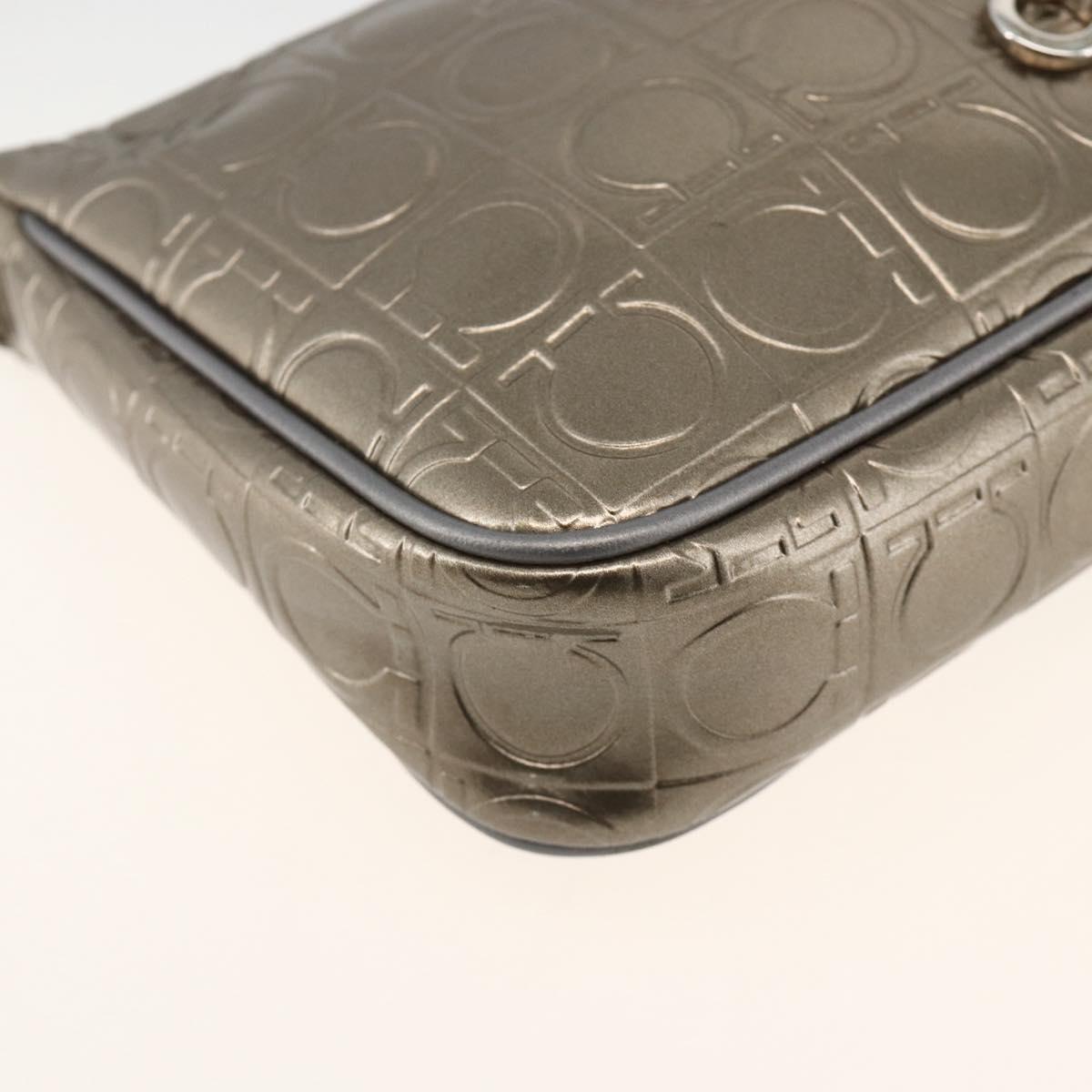 Salvatore Ferragamo Gancini Shoulder Bag Leather Gold Auth AMZ465A