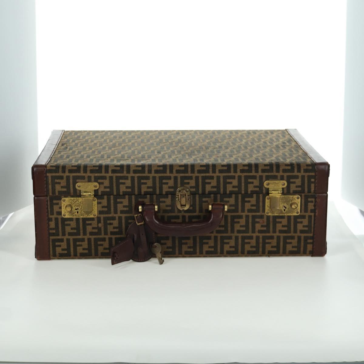 FENDI Zucca Canvas Trunk Black Brown Auth AMZ468V