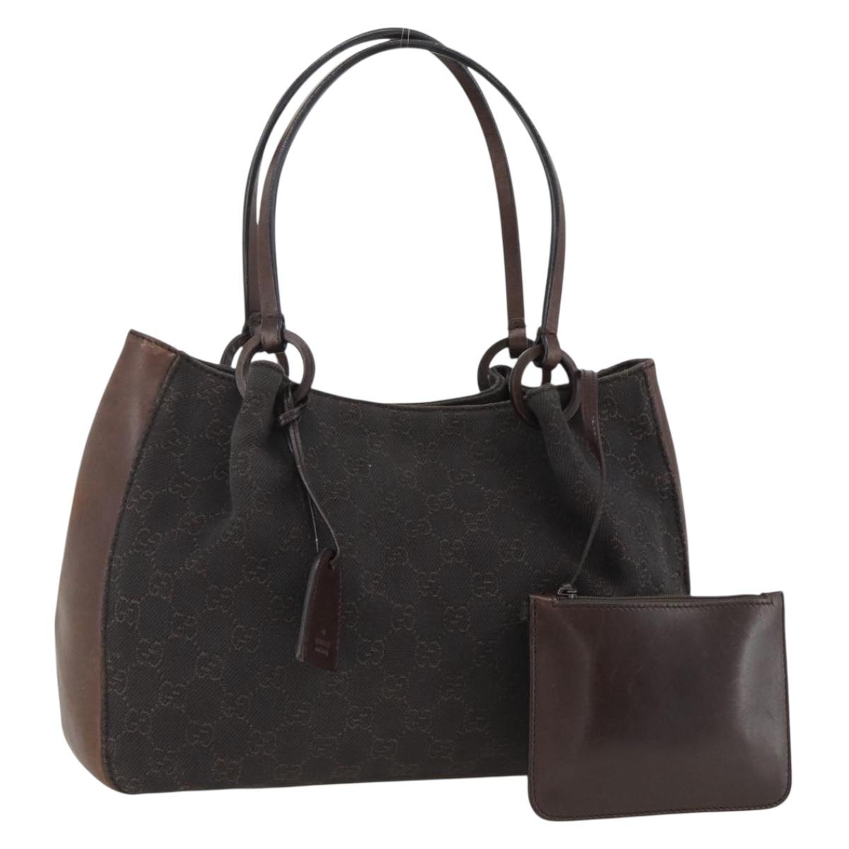 GUCCI GG Canvas Hand Bag Brown Silver 101919 Auth AMZ493