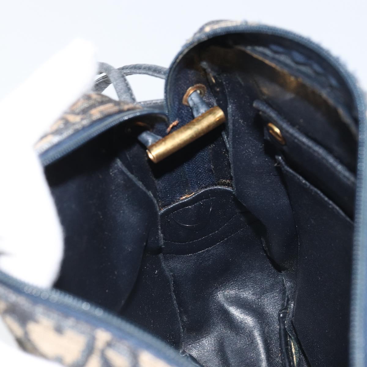 Christian Dior Trotter Canvas Shoulder Bag Navy Gold Auth AMZ494A
