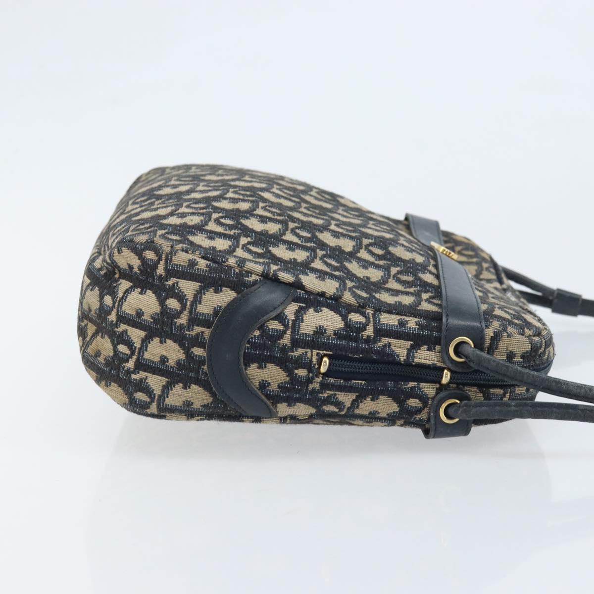 Christian Dior Trotter Canvas Shoulder Bag Navy Gold Auth AMZ494A