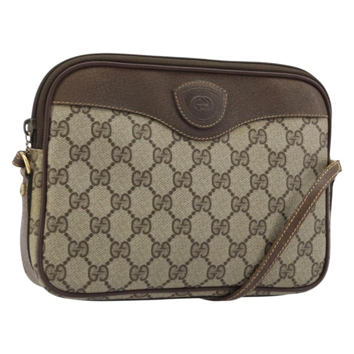 GUCCI GG Supreme Shoulder Bag PVC Beige Gold Auth AMZ497
