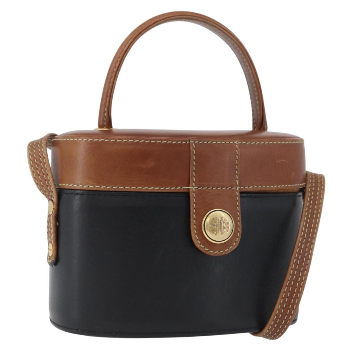 LOEWE Vanity Hand Bag Leather Black Gold Auth AMZ508