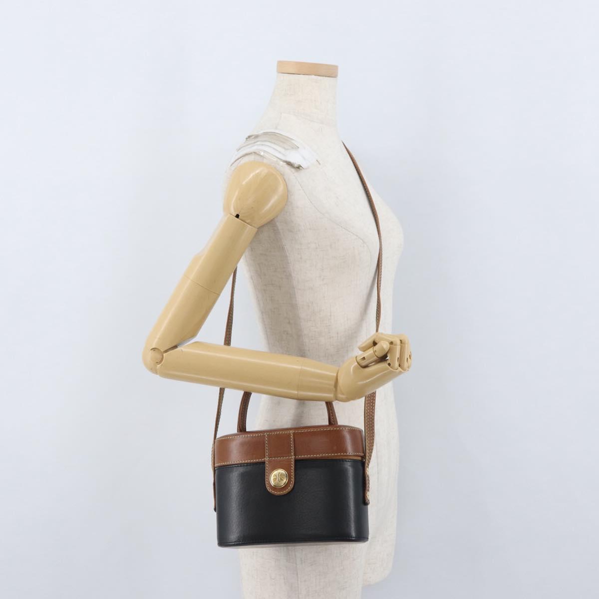 LOEWE Vanity Hand Bag Leather Black Gold Auth AMZ508