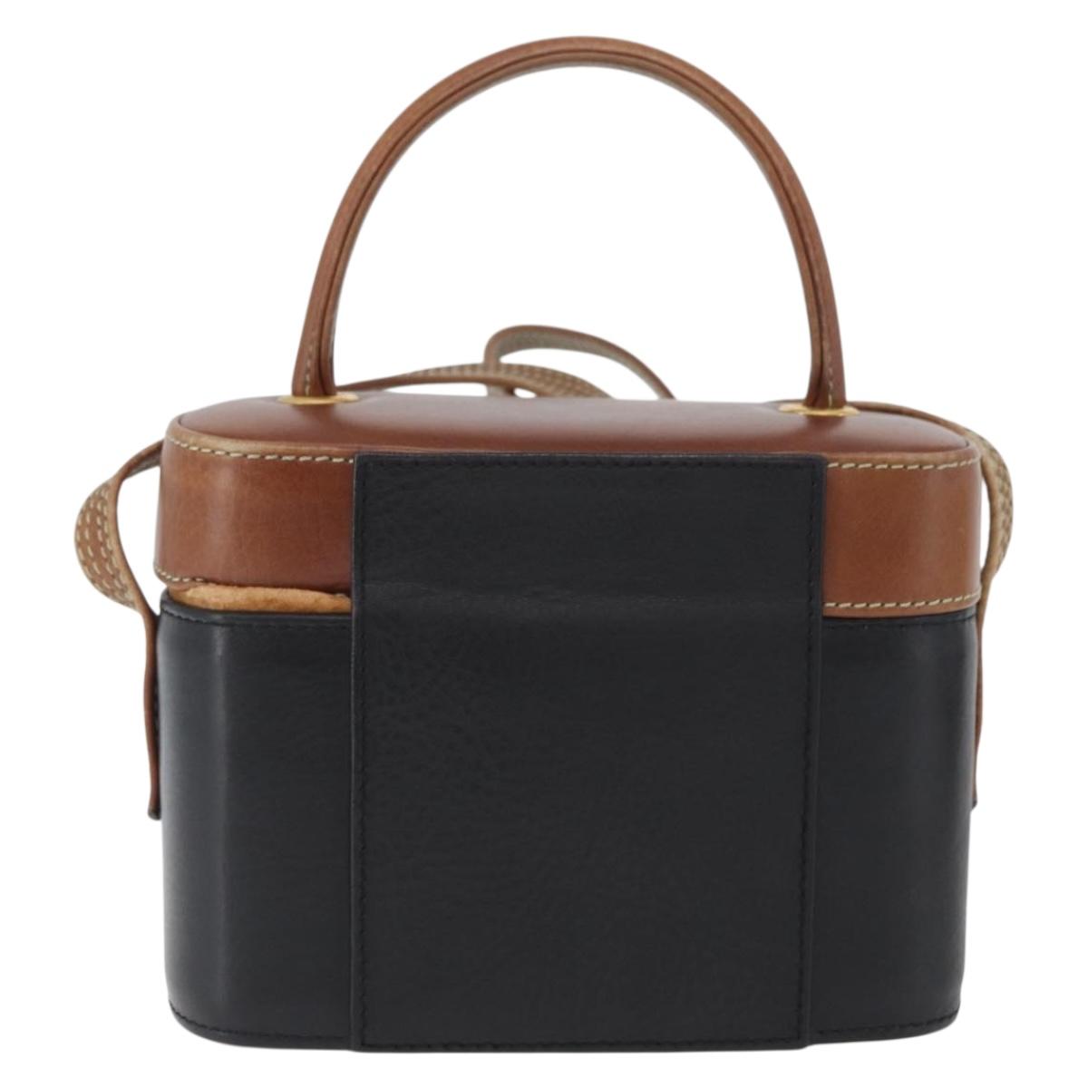 LOEWE Vanity Hand Bag Leather Black Gold Auth AMZ508