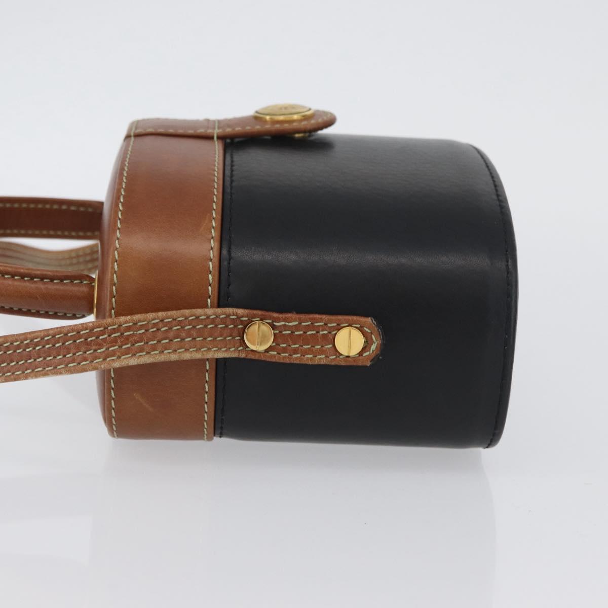 LOEWE Vanity Hand Bag Leather Black Gold Auth AMZ508