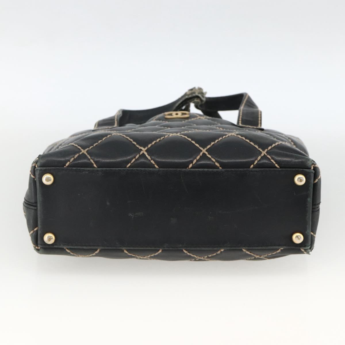 CHANEL Matelasse Wild stitch Tote Bag Leather Black Gold CC Auth AMZ509