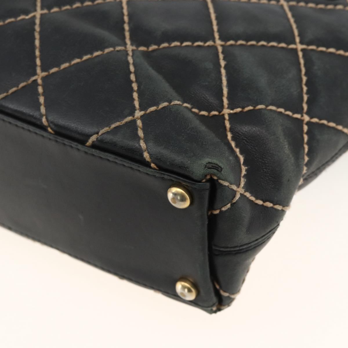 CHANEL Matelasse Wild stitch Tote Bag Leather Black Gold CC Auth AMZ509
