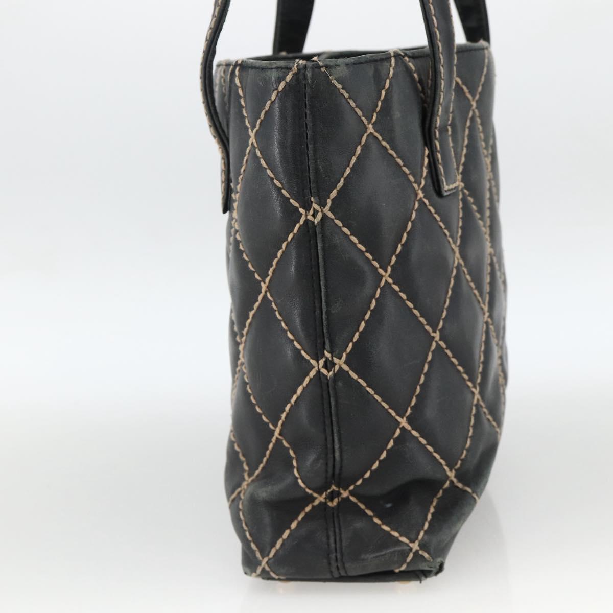 CHANEL Matelasse Wild stitch Tote Bag Leather Black Gold CC Auth AMZ509