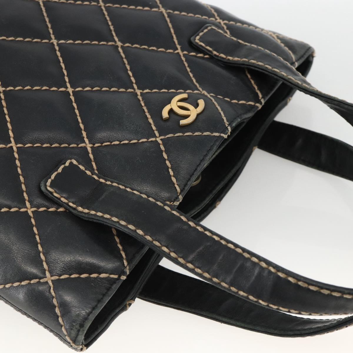 CHANEL Matelasse Wild stitch Tote Bag Leather Black Gold CC Auth AMZ509