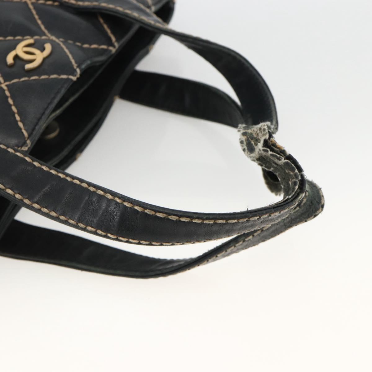 CHANEL Matelasse Wild stitch Tote Bag Leather Black Gold CC Auth AMZ509