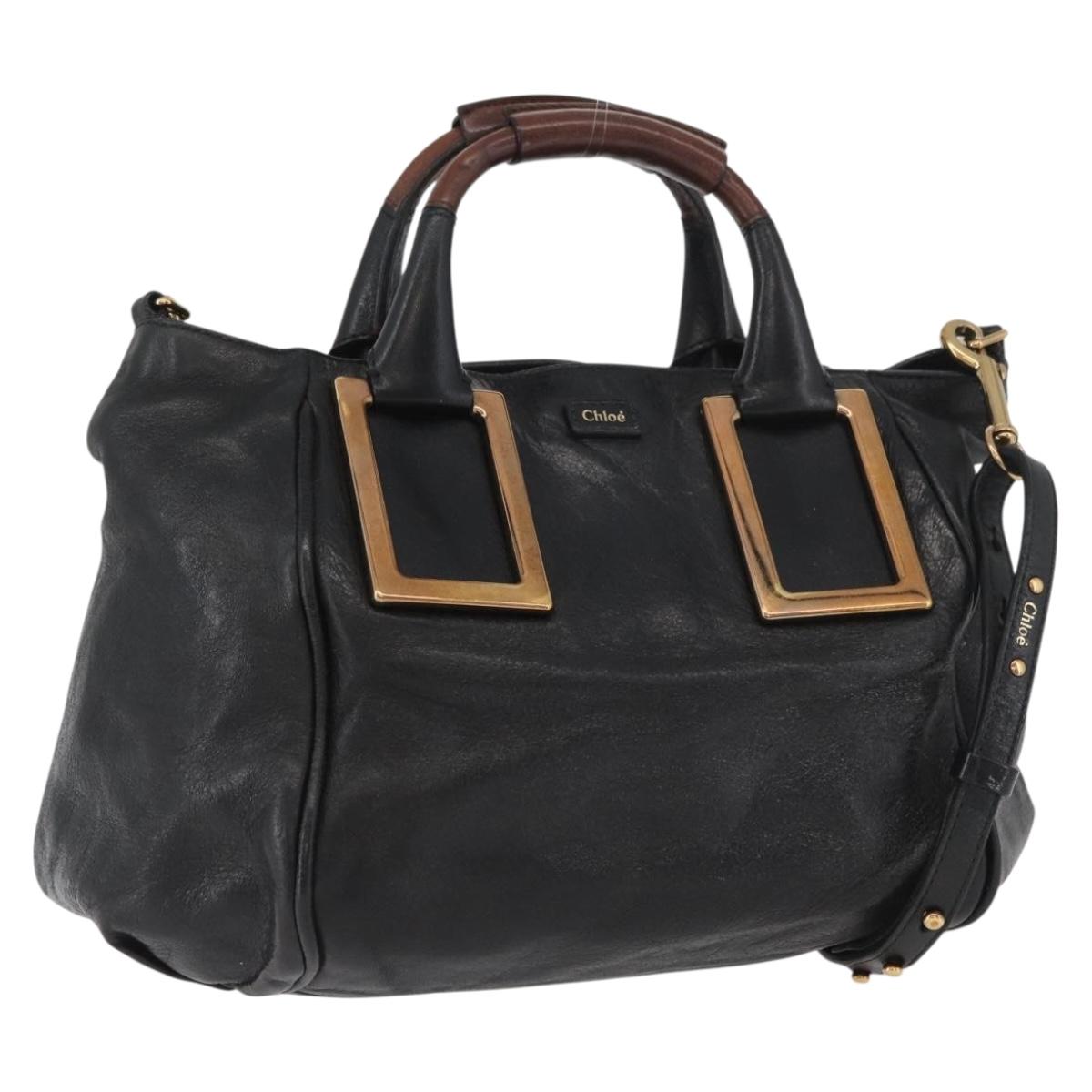 Chloe Etel Hand Bag Leather 2way Black Gold Auth AMZ510A