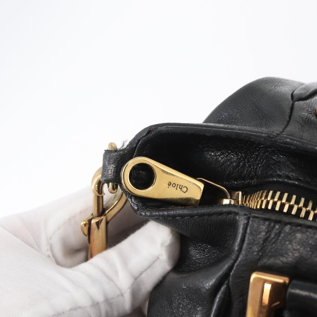 Chloe Etel Hand Bag Leather 2way Black Gold Auth AMZ510A