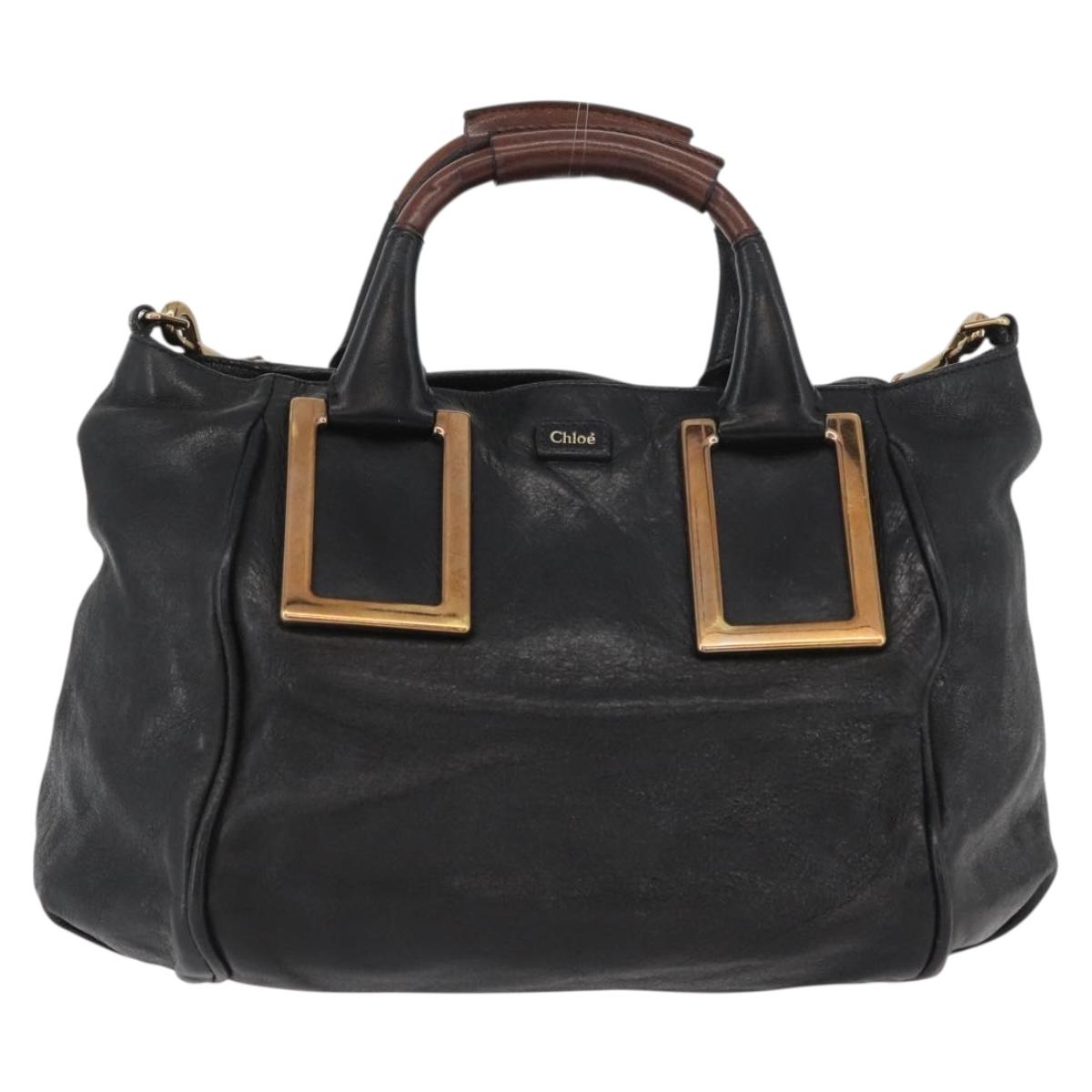 Chloe Etel Hand Bag Leather 2way Black Gold Auth AMZ510A