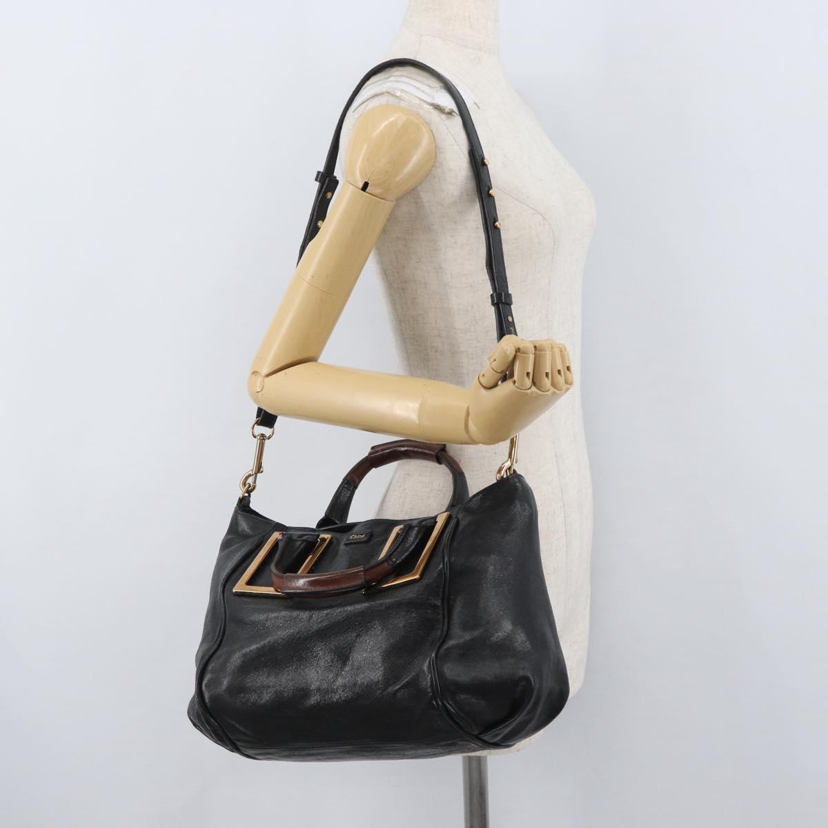 Chloe Etel Hand Bag Leather 2way Black Gold Auth AMZ510A