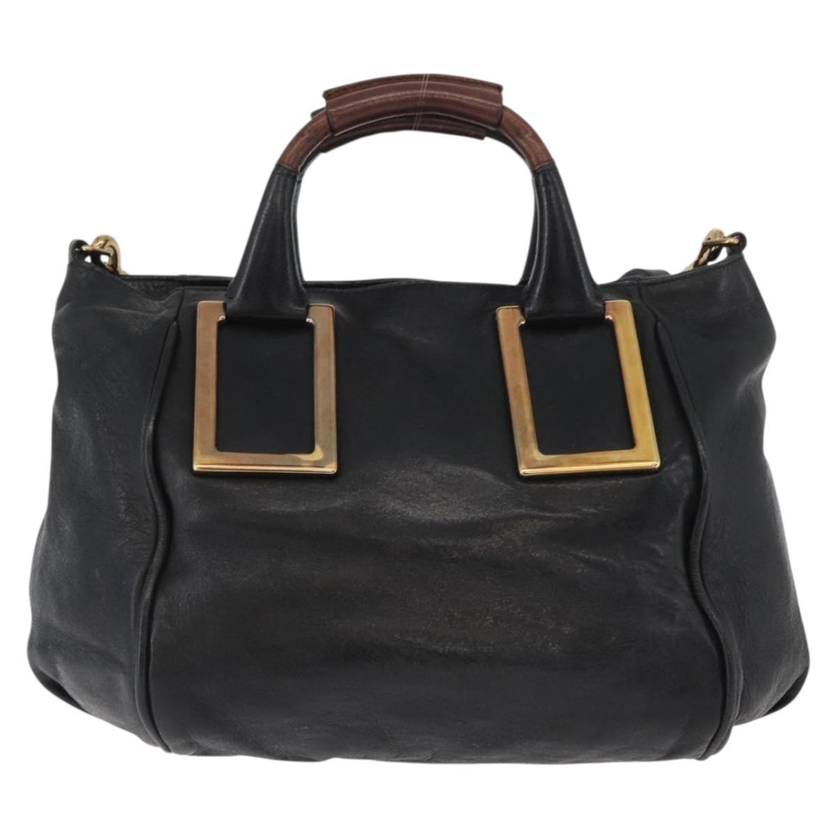 Chloe Etel Hand Bag Leather 2way Black Gold Auth AMZ510A