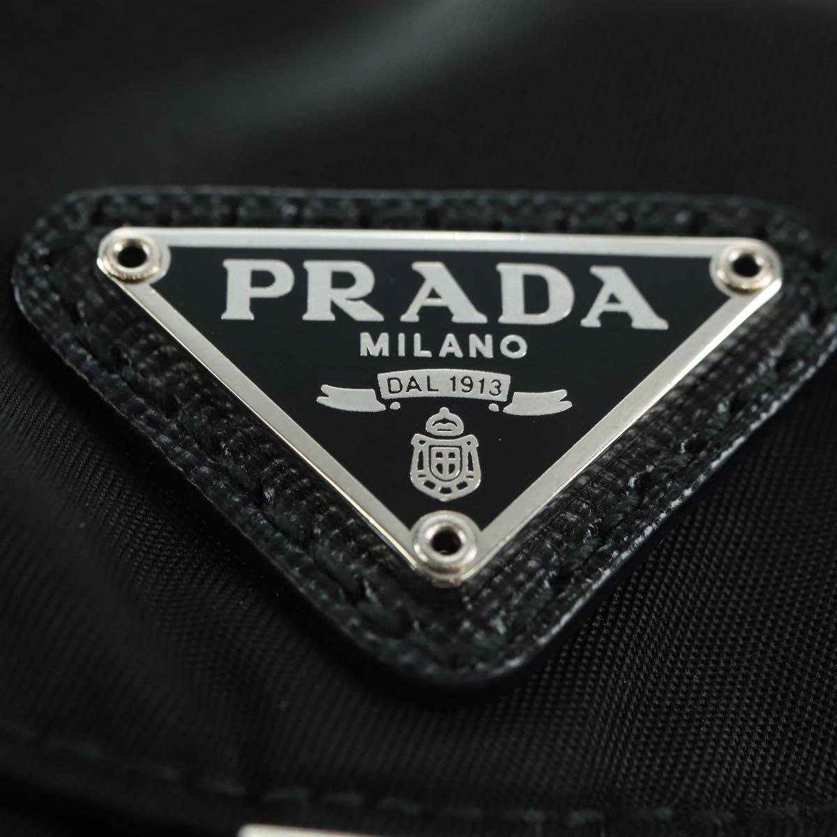 PRADA Chain Shoulder Bag Nylon Black Silver Auth AMZ520M