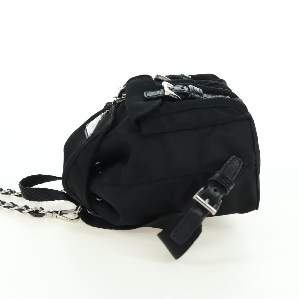 PRADA Chain Shoulder Bag Nylon Black Silver Auth AMZ520M
