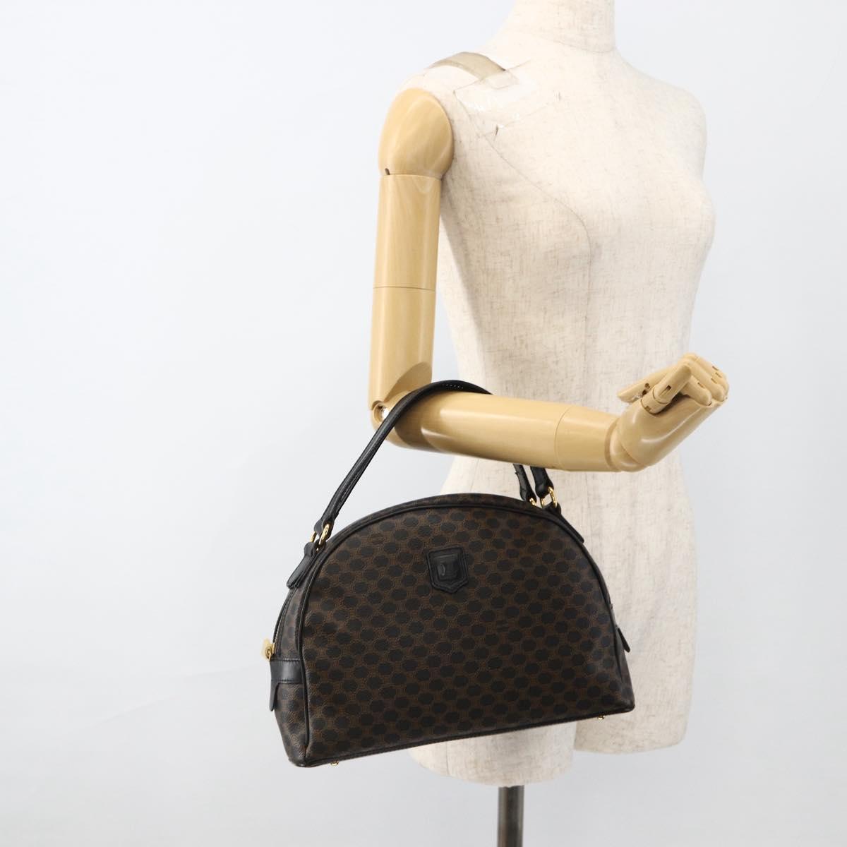 CELINE Macadam Canvas Hand Bag PVC Leather Black Gold Auth AMZ525A