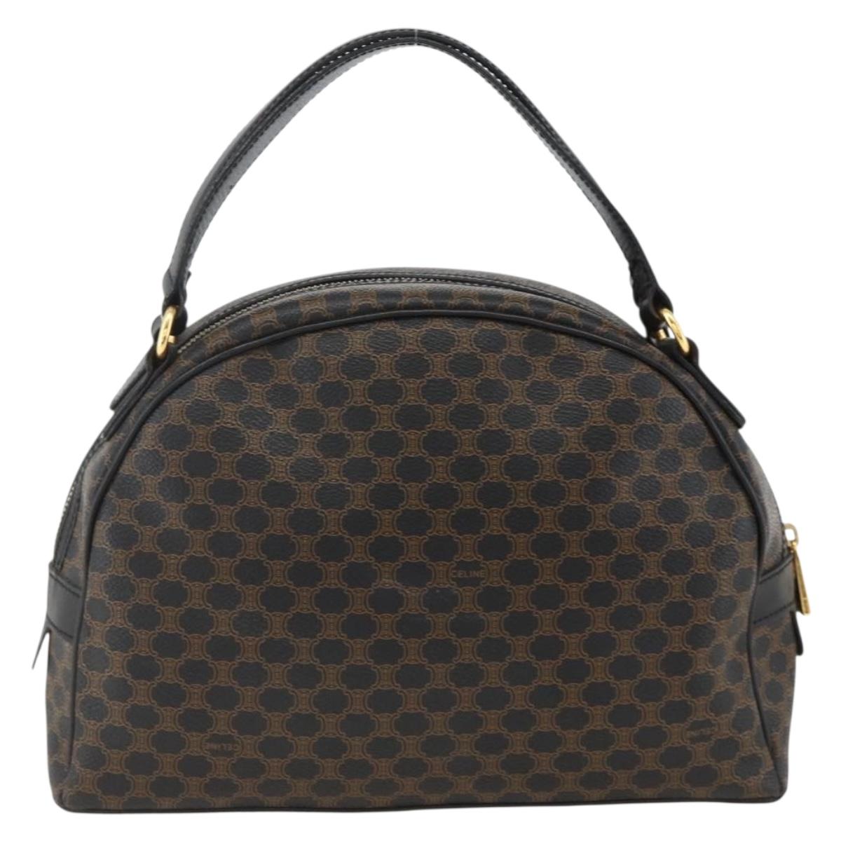 CELINE Macadam Canvas Hand Bag PVC Leather Black Gold Auth AMZ525A