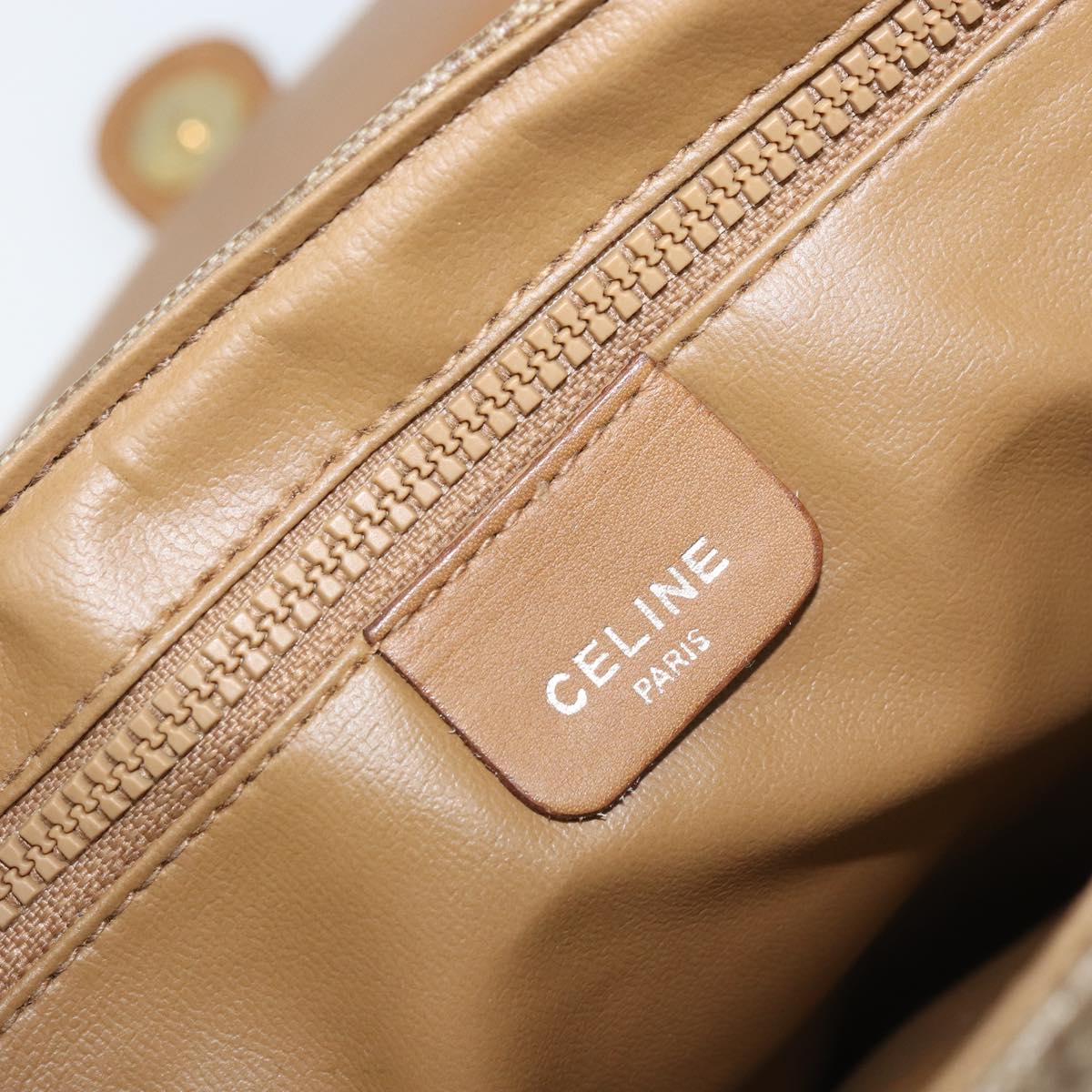 CELINE Macadam Canvas Shoulder Bag PVC Beige Gold Auth AMZ531A