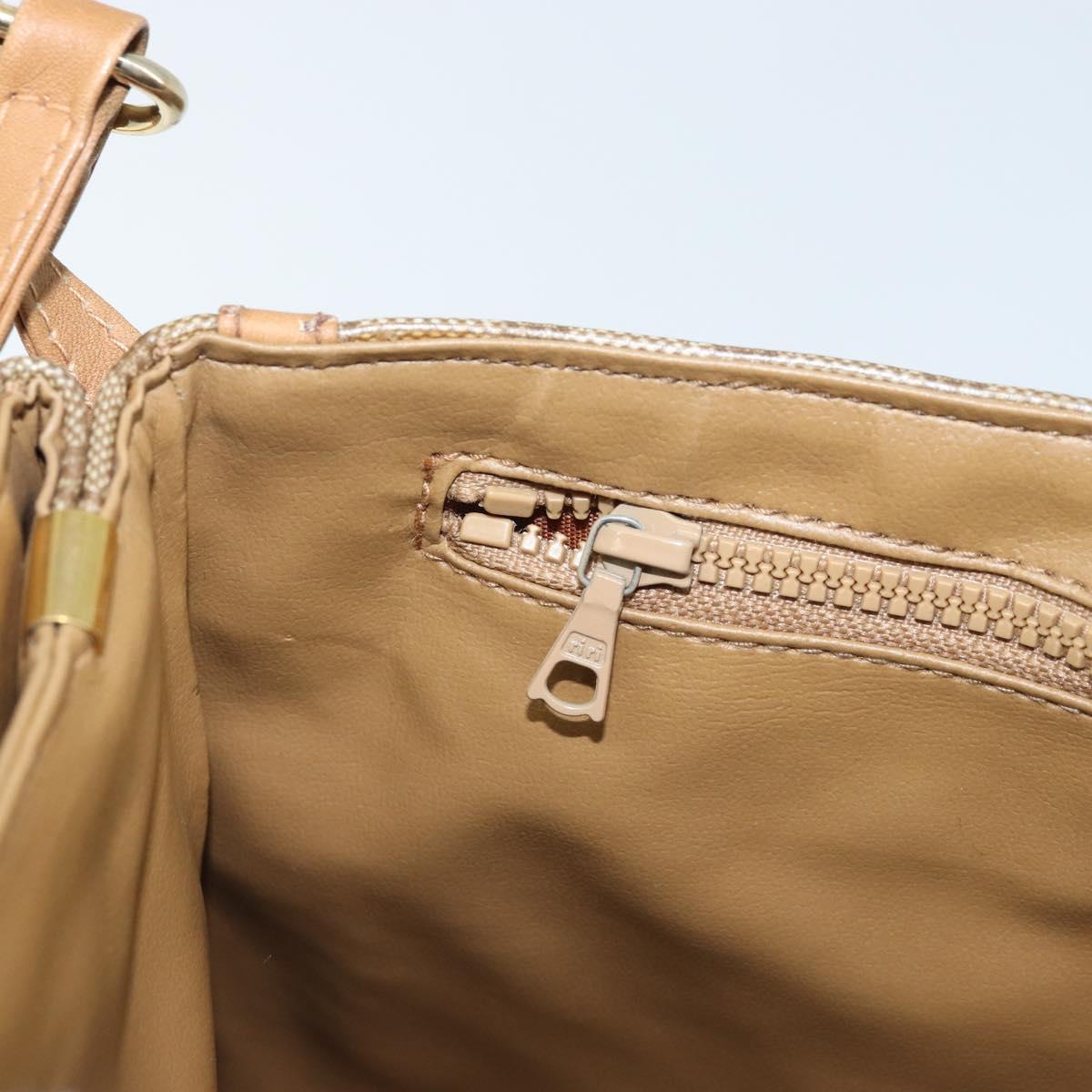 CELINE Macadam Canvas Shoulder Bag PVC Beige Gold Auth AMZ531A